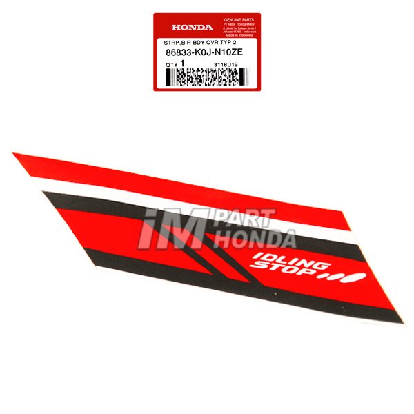 86833-K0J-N10ZE Stiker Cover Body Kanan Genio 2019 Putih Merah Trendy White Red CBS ISS