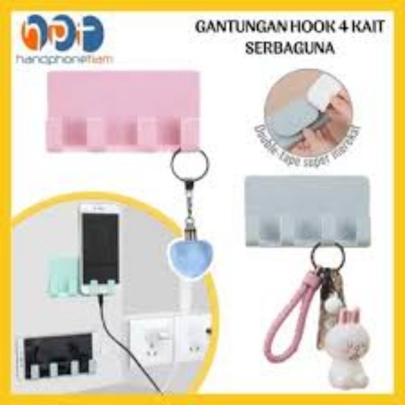 FG1 GANTUNGAN TEMPEL DINDING 4 KAIT / GANTUNGAN BAJU / GANTUNGAN KAMAR | Holder HP dinding | Tempat Handphone tempel tembok