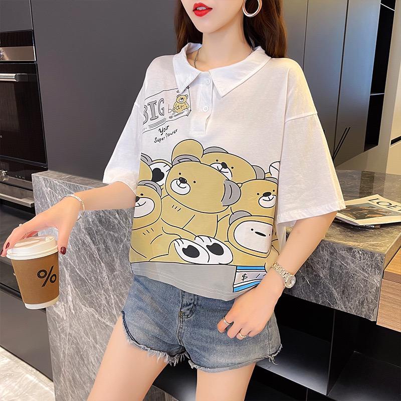 [littlecrab] Kaos Oversize Crop Berkerah Big Bear Hijau Putih Many Bears in Cashier Simple Unik T-shirt Polo Banyak Beruang Berkualitas Your Super Power Baju Kerja Kuliah Jalan Korean Style