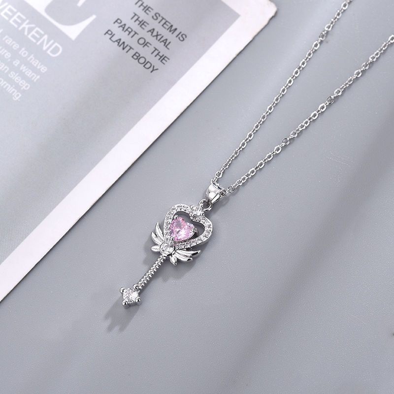 Barbie Kalung Rantai Silver 925 Liontin Hati Hias Cubic Zirconia Pink Untuk Wanita