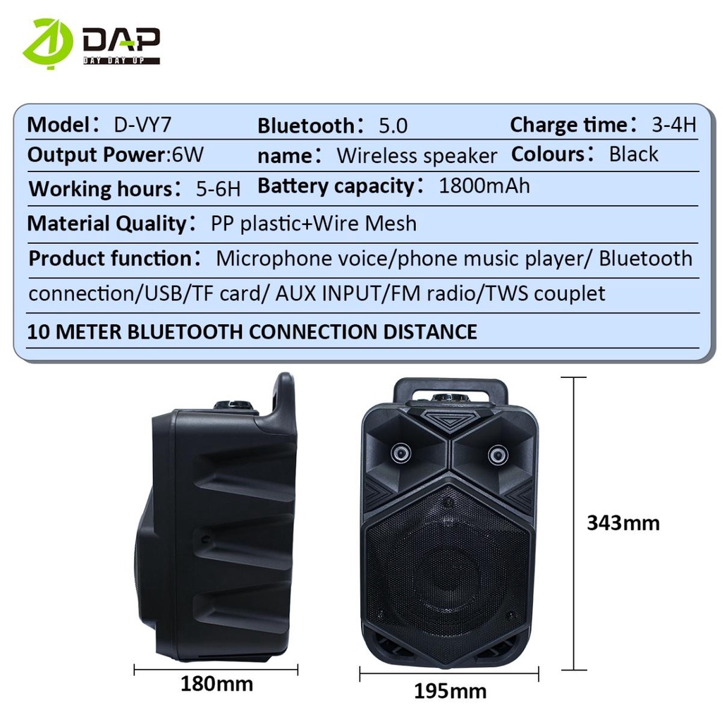 DAP D-VY7 Speaker Bluetooth Super Bass 6.5 Inch Free Mic &amp; Remote Support BT 5.0 - Garansi 1 Tahun