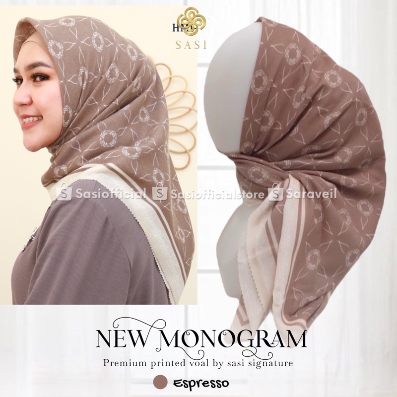 SASI - MONOGRAM SERIES - HIJAB JILBAB SEGI EMPAT VOAL MOTIF PRINTING SCARF LASER CUT PREMIUM MOTIF B