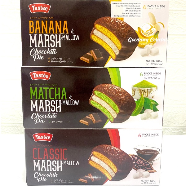 

Classica2106 Tastee Marshmallow Chocolate Choco Pie Matcha Banana Classic Coconut 150Gr Isi 6Pcs