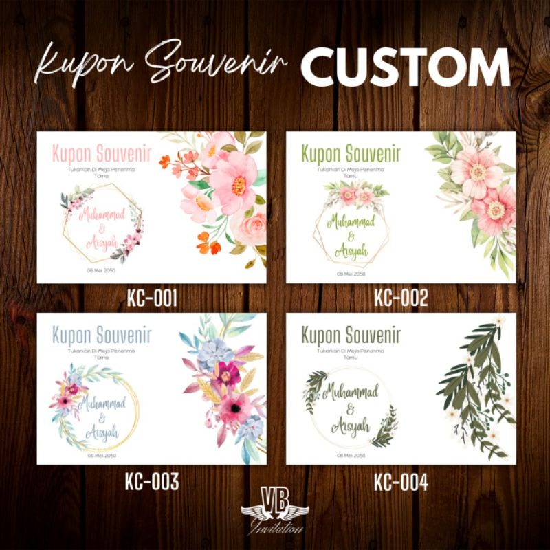 Kupon Pengambilan Souvenir Kartu Penukaran Souvenir Pernikahan Murah Custom Design Elegant
