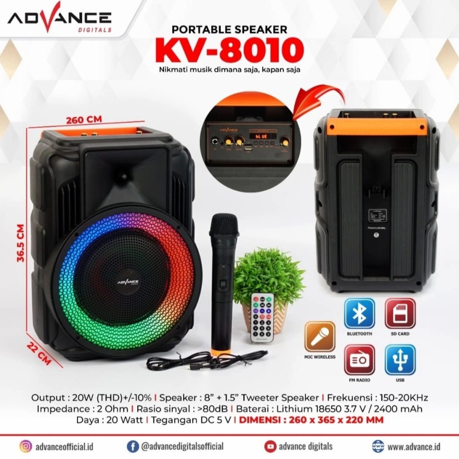 Advance Speaker Bluetooth KV 8010 . Inc Mic Wireless . Baru