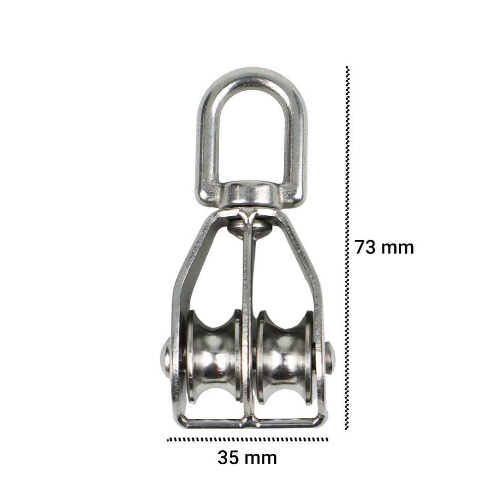 Katrol Kerekan Mini Serbaguna Swivel Pulley Stainless Steel Double Wheel Size M20 1PCS - Silver