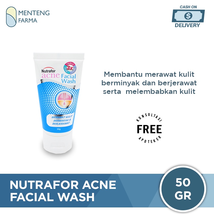 Nutrafor Acne Facial Wash 50 Gr - Formula Triple Acne Care Merawat Kulit Berminyak dan Berjerawat