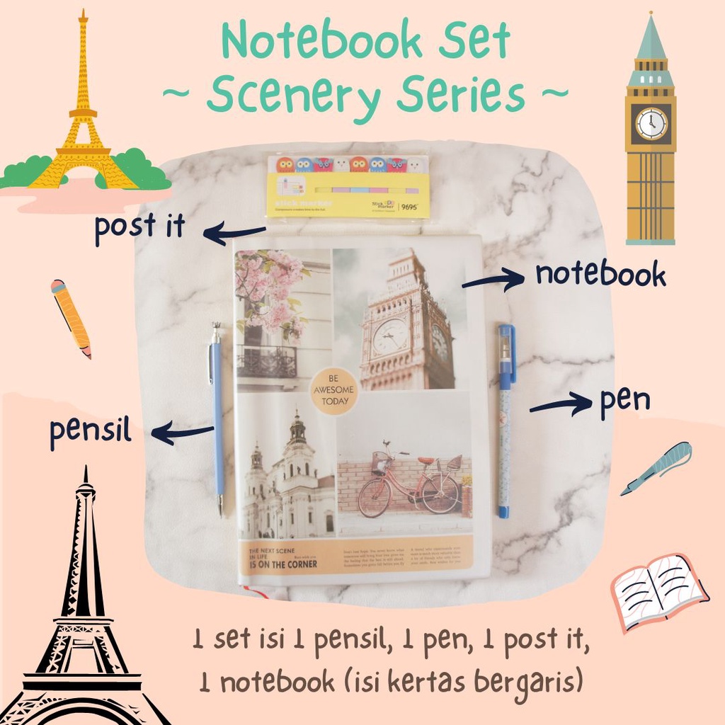 

Paket alat tulis set stationery Set buku catatan Set alat tulis set buku tulis stationary set Notebook tebal buku tulis buku catatan Scenery Series