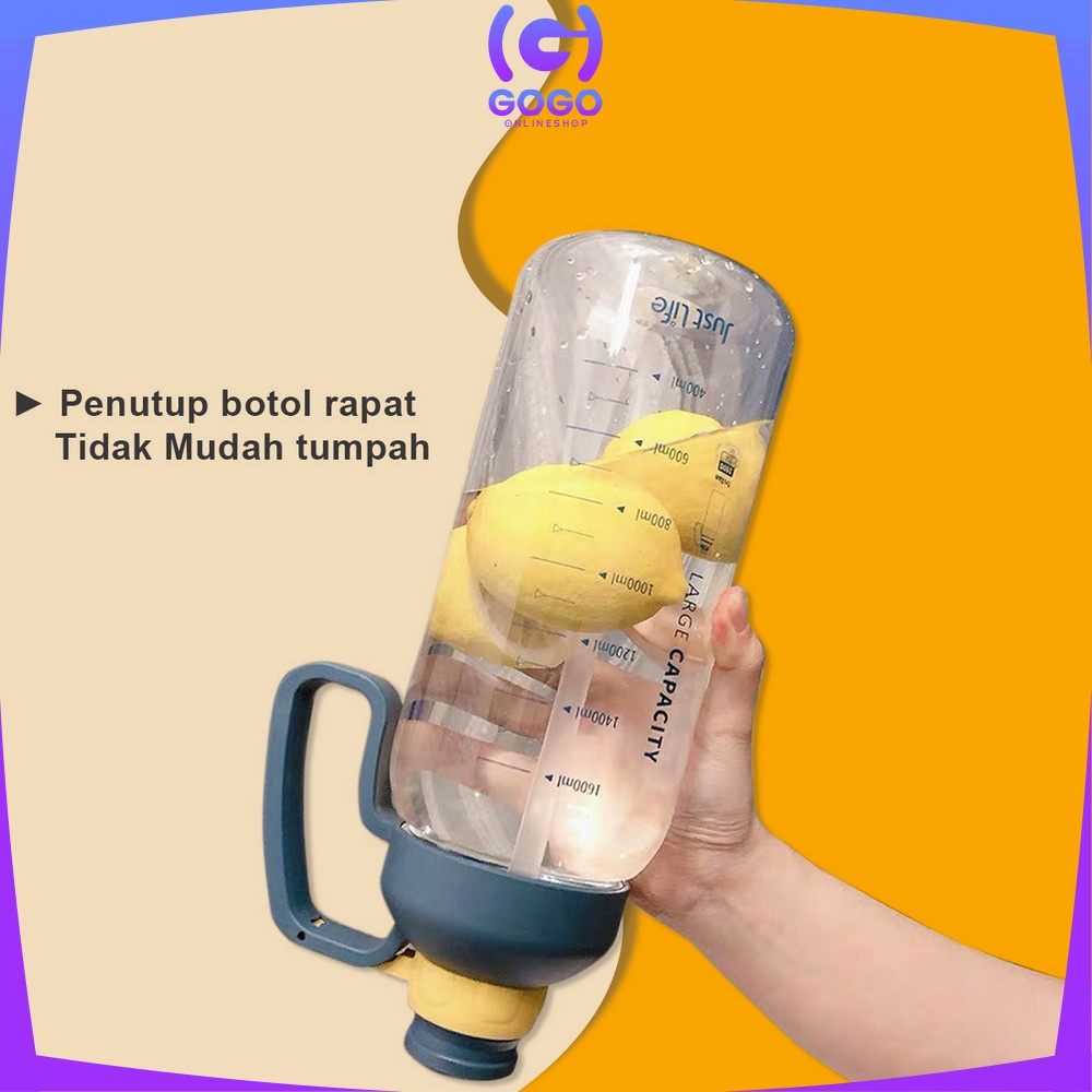 GOGO-C304 C305 Botol Minum Motivasi 2 Liter Food Grade / Botol Air Minum Jumbo 2000ml BPA FREE / Botol Minum Sedotan Dewasa