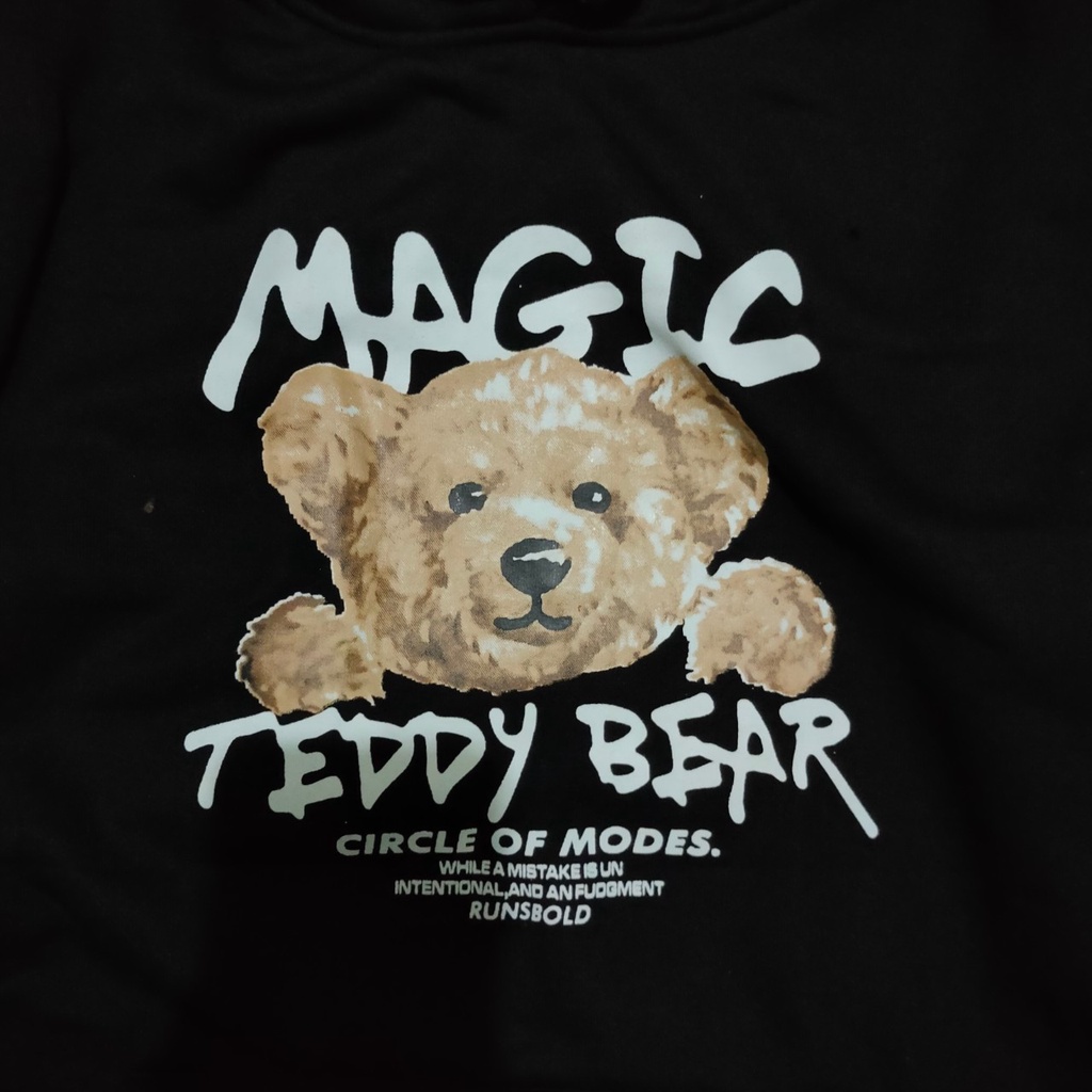 JAKET HOODIE LUCU OVERSIZE MAGIC TEDI BEAR SIZE M.L.XL | SWEATER HOODIE Pria Wanita Unisex | SWEATSHIRT KOREAN STYLE Black Terbaru