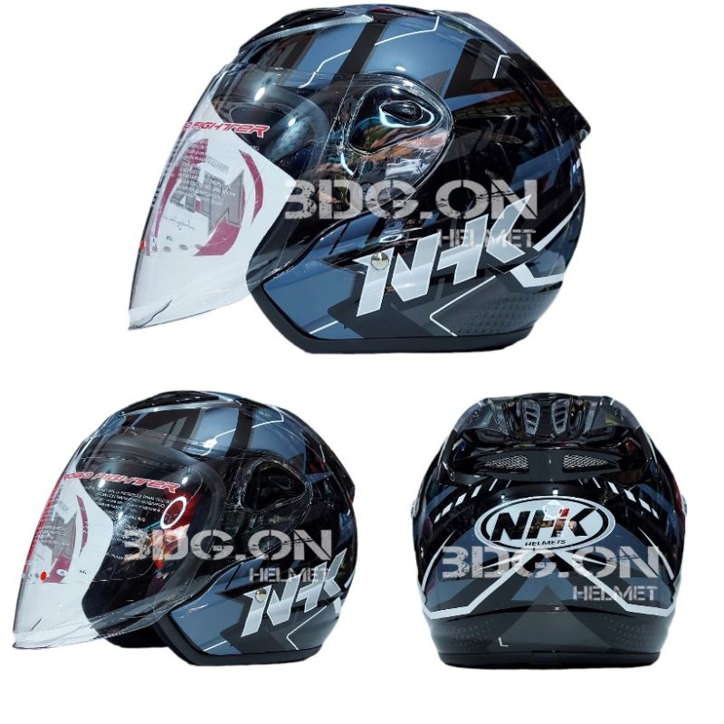 Helm NHK R6 Motif PATROL BLACK SILVER GLOSS Original Half Face