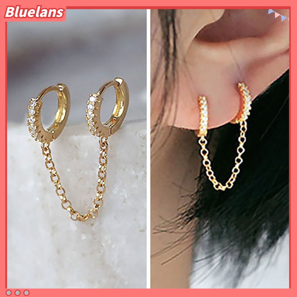 Bluelans 1 Pasang Anting Hoop Rumbai Rantai Cubic Zirconia Untuk Wanita