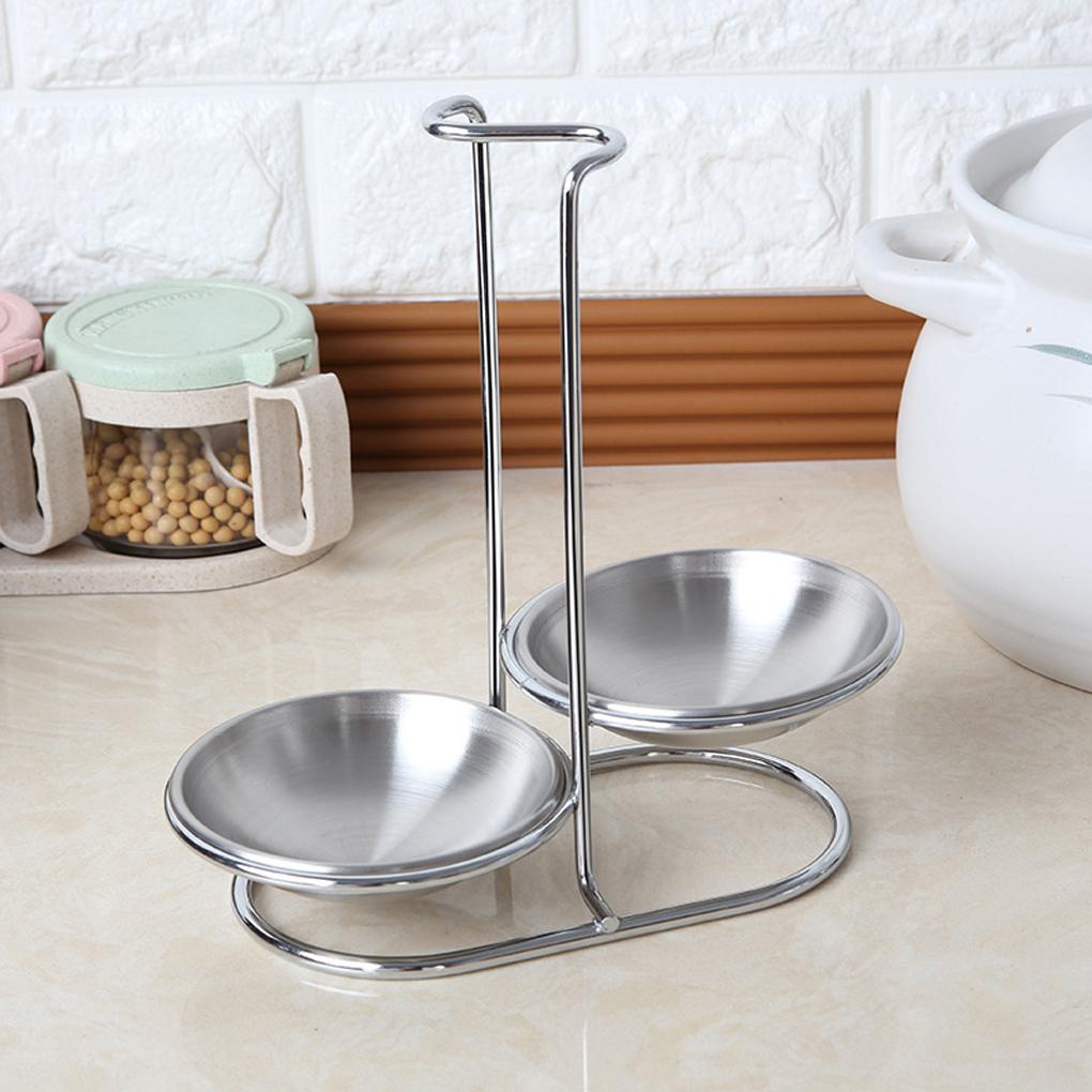 Saringan Sendok Vertikal Dapur Sendok Istirahat Rak Ladle Holder Stainless Stand Double Spoon