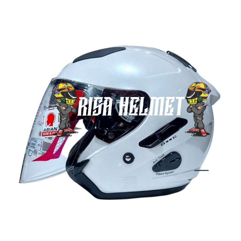 Jual Helm Kyt Galaxy Flat R Putih White Double Visor SNI DOT hitam