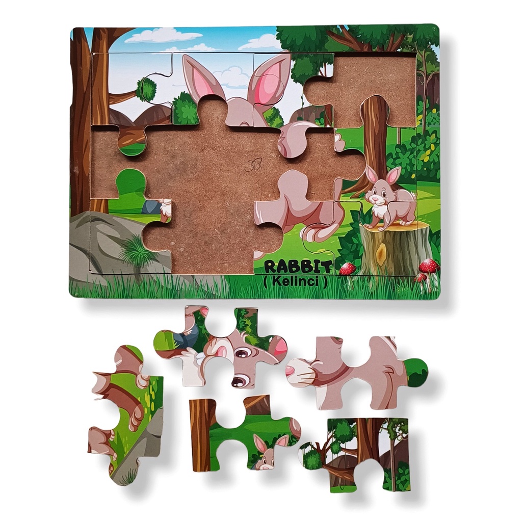 Mainan Kayu Pintar Puzzle Kayu Jigsaw Gambar Kelinci Bisa COD