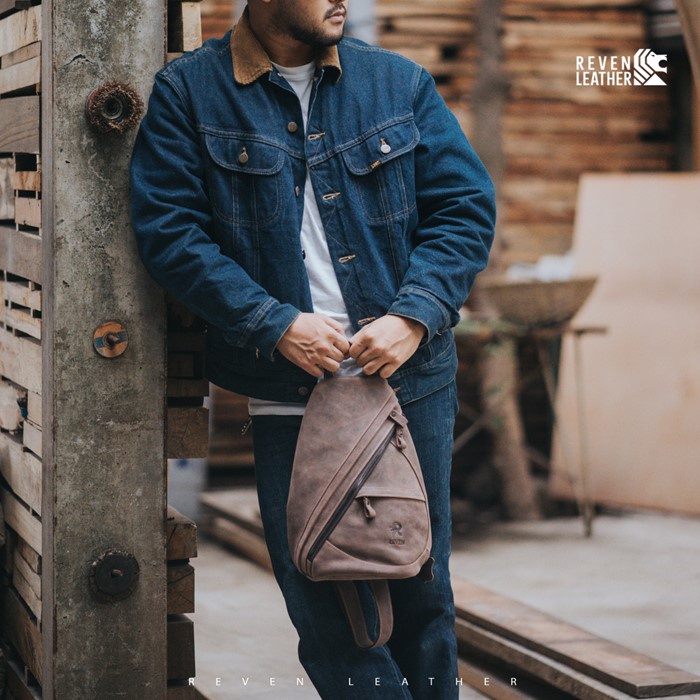 Tas Selempang Kulit Pria Branded Reven Mirage Leather Sling Bag Slempang Bahu Cowok Bahan 100% Kulit Sapi Asli Original Premium