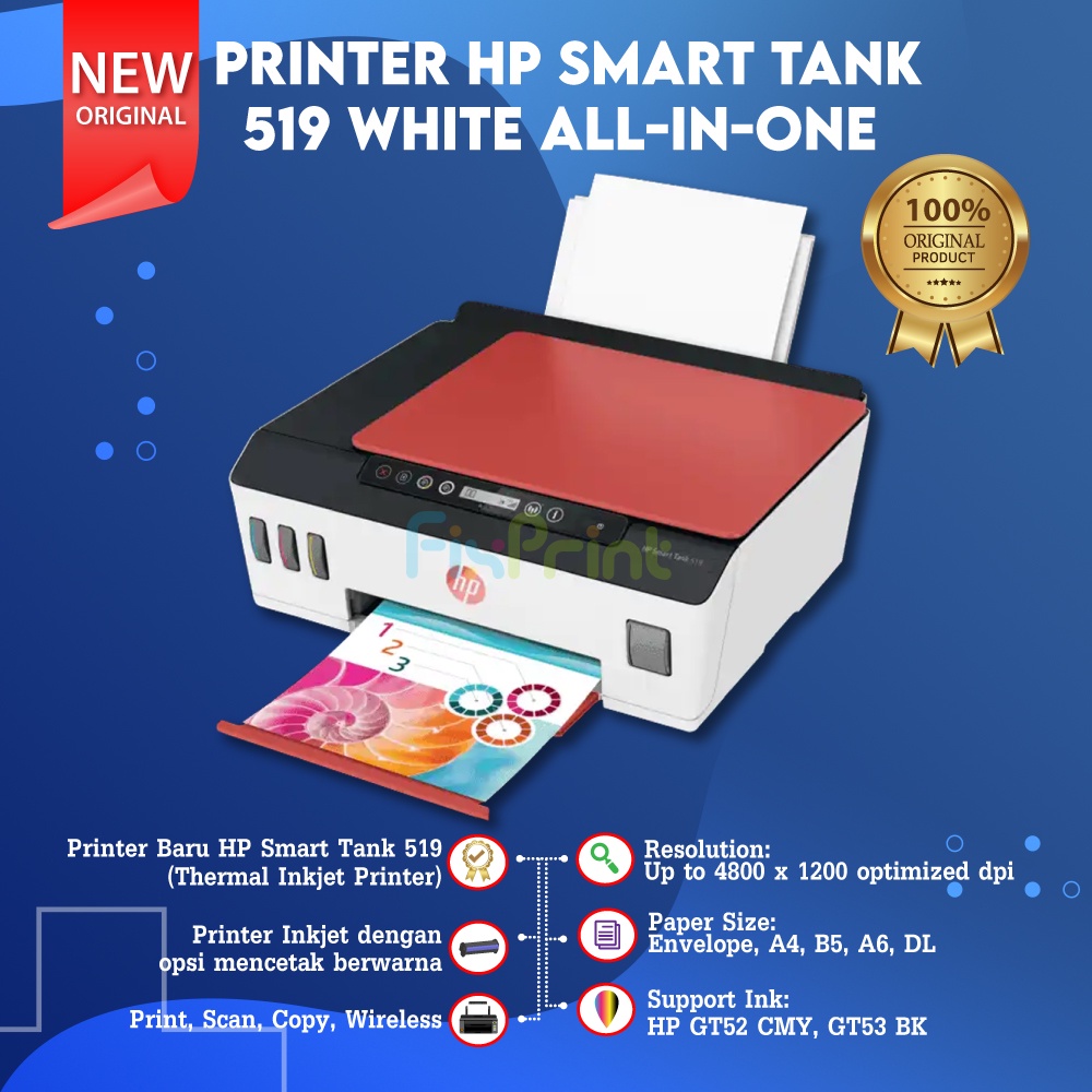 Printer Smart Tank 519 White Wireless All-In-One Print, Scan, Copy, Wi-Fi