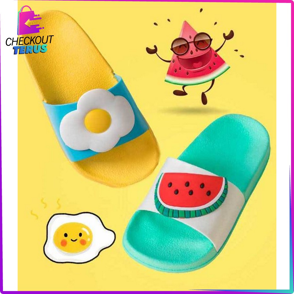 CT S47 Sendal Selop Nanas Gemoy Unisex Cewek Cowok Korean Style Sendal Anak Perempuan Slip On Bahan PVC Motif Buah Empuk Anti Licin