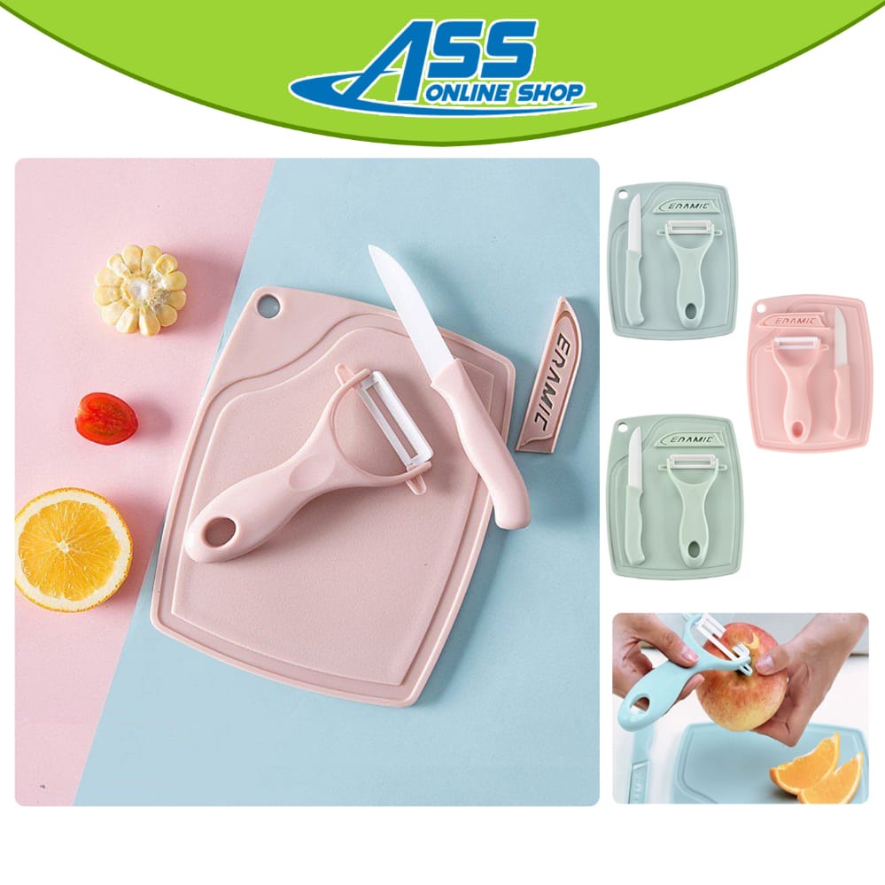 [ASS] Talenan Set Pisau Keramik + talenan (3 in 1) pisau buah alat