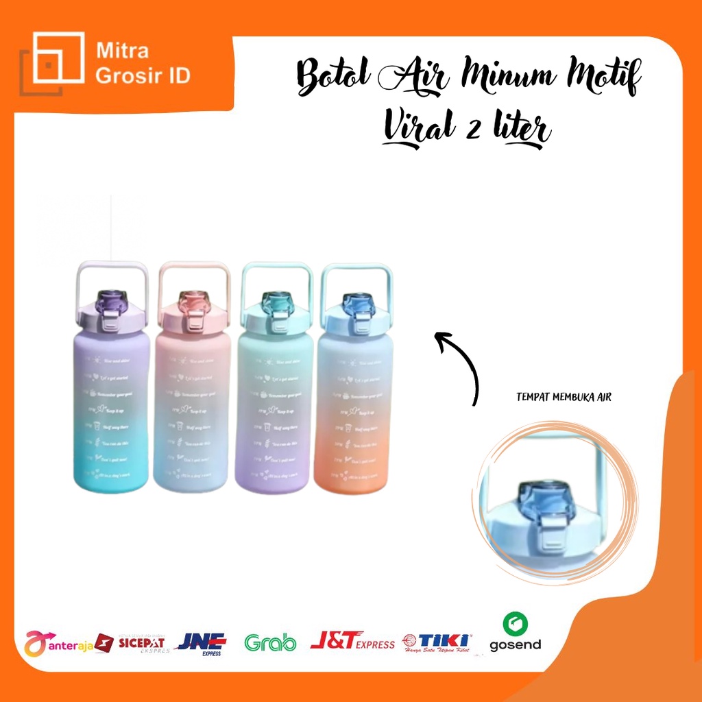 BOTOL AIR MINUM MOTIF VIRAL 2 LITER TUMBLER PENGINGAT WAKTU