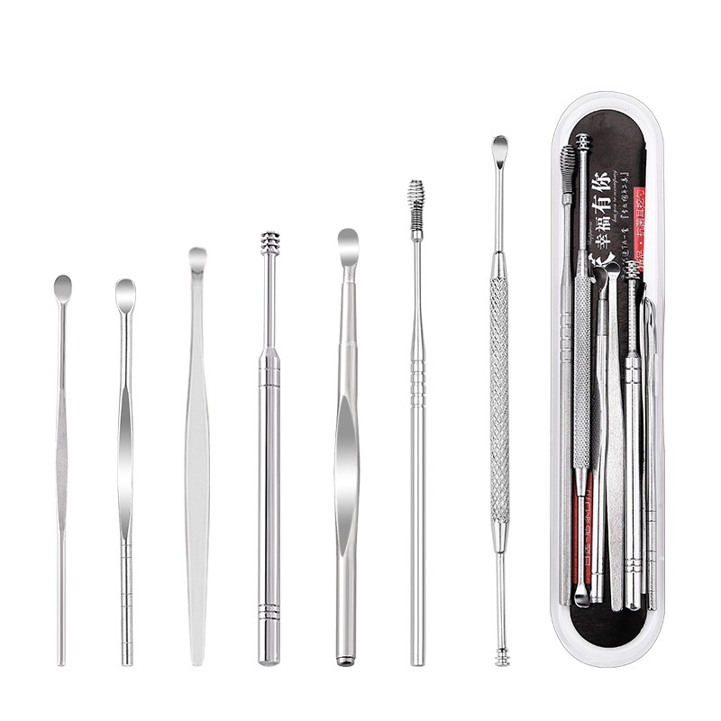 korek kuping set isi 7 pcs stainless stell anti karat pembersih telinga besi paket lengkap dengan kotak