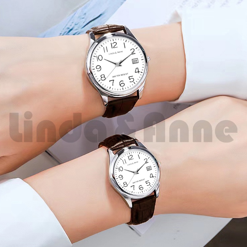 Jam Tangan Wanita Dan Pria Luminous Analog Couple Quartz Standard Anti Air Strap Pu Leather