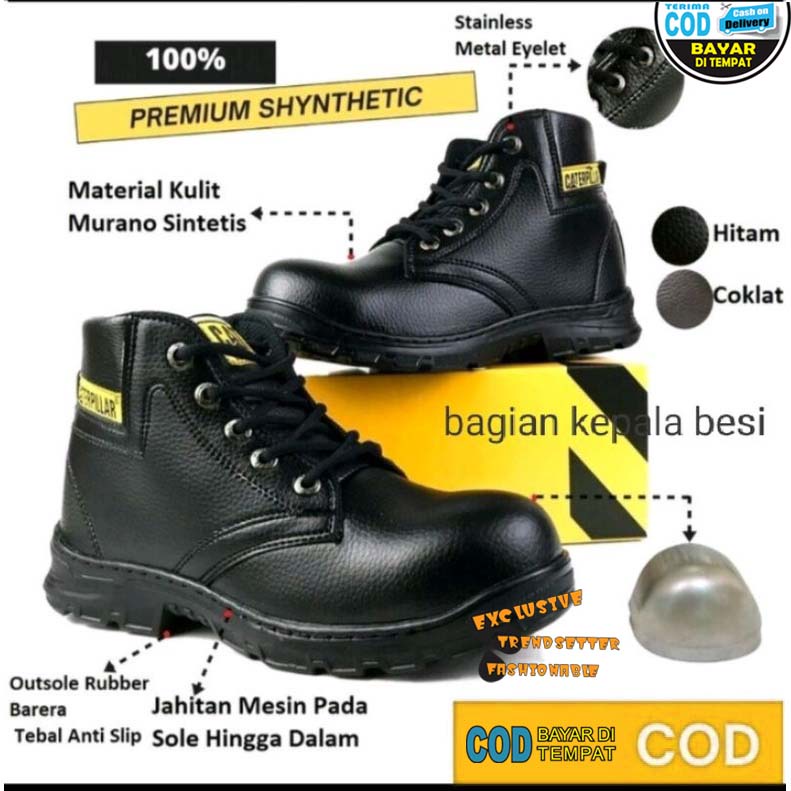 Sepatu Caterpillar pria Sepatu Safety Boots Ujung Besi Fashion Pria Bikers Turing Sepatu Safety Boot Original Septi Pria Ujung Besi Sefty Shoes Septy Proyek Cowok Lapangan tiga warna hitam coklat tua