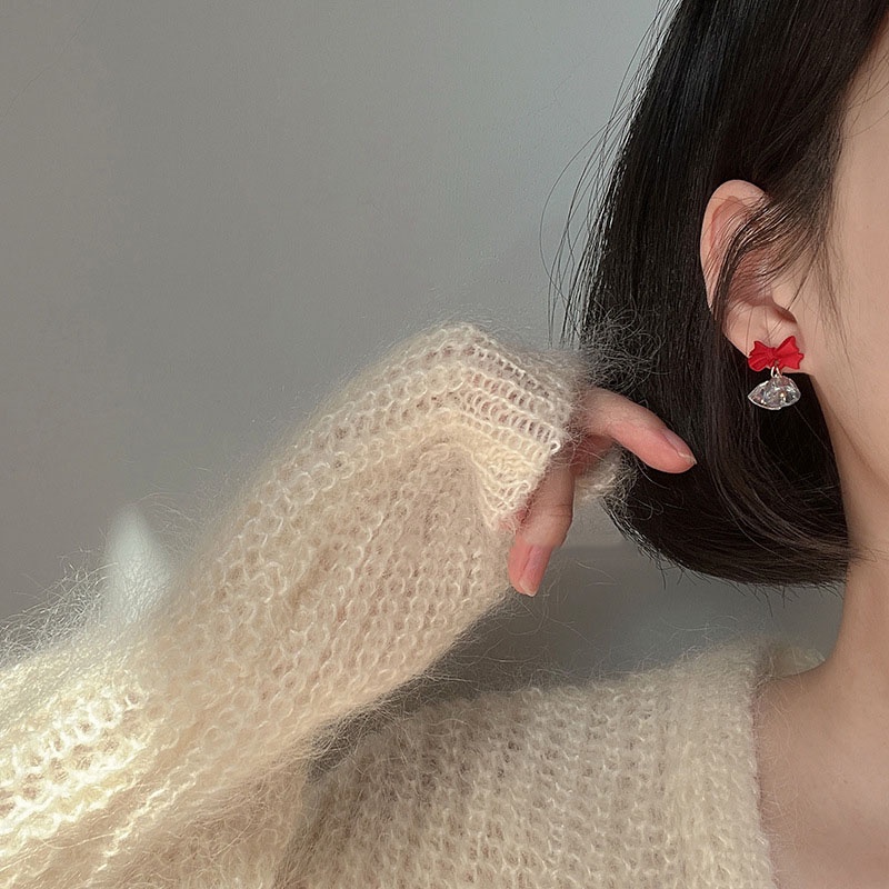 Anting Gantung Panjang Model Lonceng Natal Warna Merah Untuk Wanita