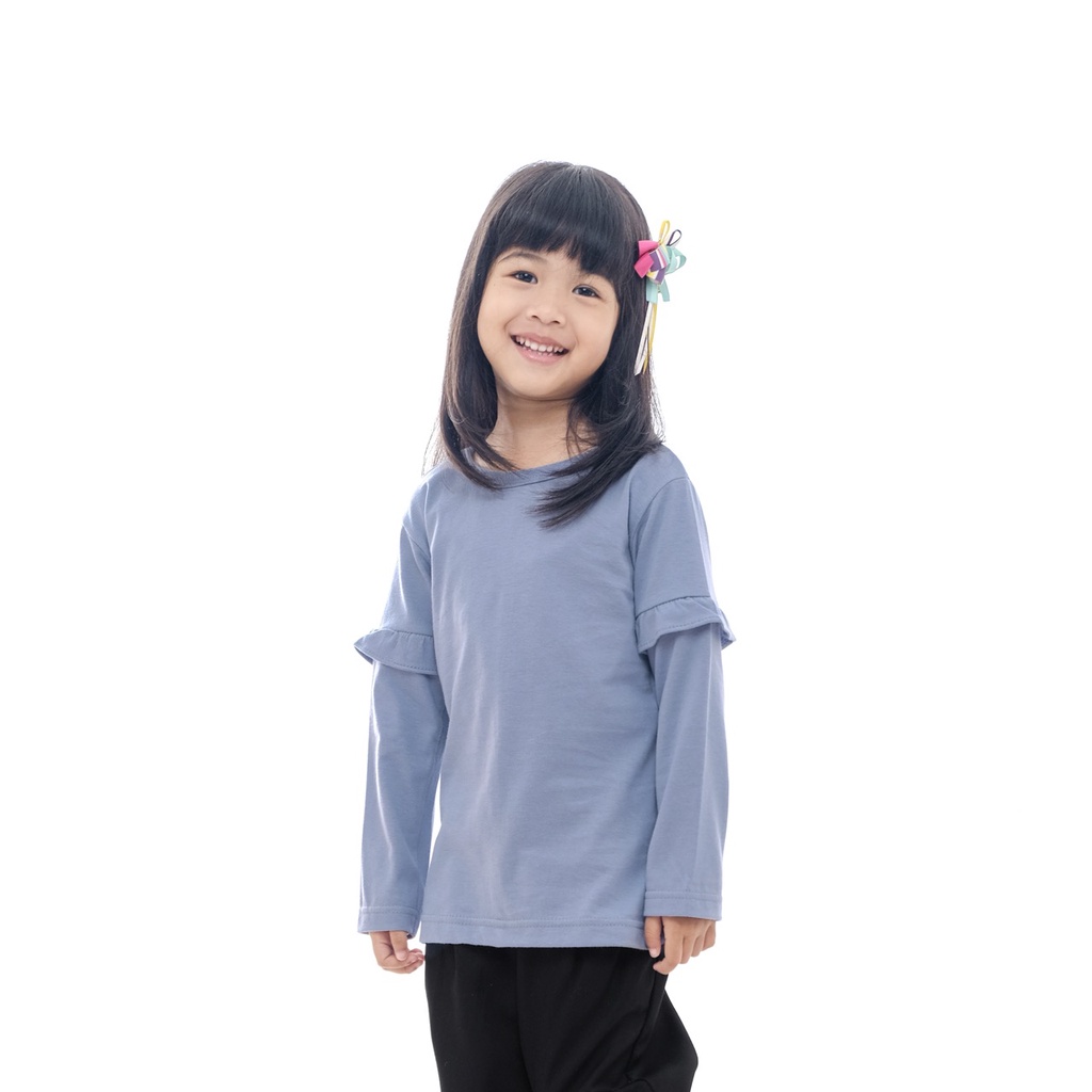 BAJU ANAK PEREMPUAN / KAOS ANAK PEREMPUAN / PAKAIAN ANAK CEWEK POLOS RAMPEL TANGAN DUSTY BLUE BRAND SUPERKSIDCLOTH 1 - 11 TAHUN