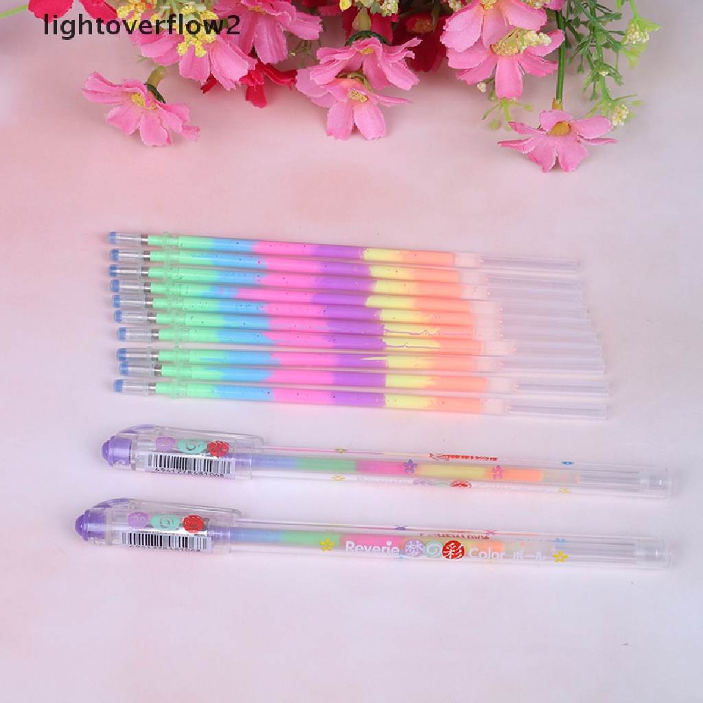 (lightoverflow2) 210p Refill / Isi Ulang Pulpen Tinta Gel Multi Warna Untuk Sekolah