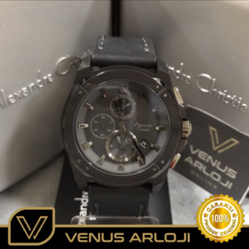 Jam Alexandre Christie AC 6595 MC LEP Pria Kulit Hitam Bulat