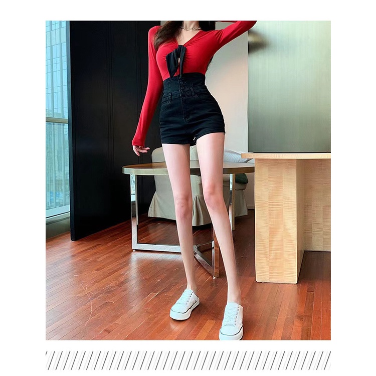 Celana Super Tinggi Pinggang Celana Pendek Denim Wanita Elastis Slim Fit Pelangsing A-Line Hot Pants