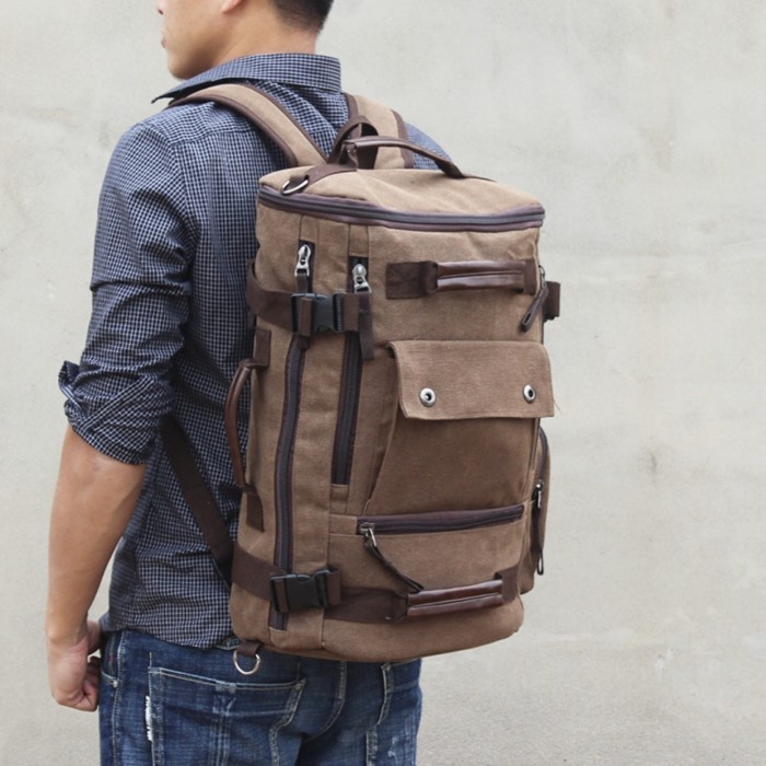 PROMO TAS WANITA Tas Ransel Pria/Wanita Kanvas Retro Vintage Hunter (impor) ukuran besa - Biru TAS W