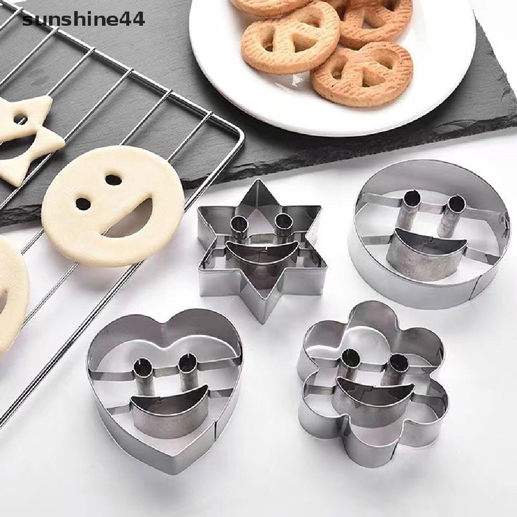 Sunshine 4Pcs / Set Cetakan Pemotong Biskuit / Fondant Bentuk Smiley Face