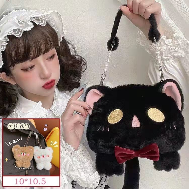 ❀Sera 2022 Musim Gugur dan Musim Dingin Baru Tas Mewah Lolita Oblique Cross Tas Youyou Kucing Boneka Mewah JK Lolita Tas Tangan