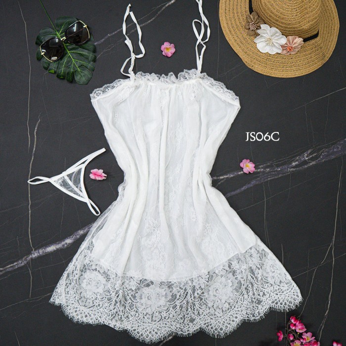 LINGERIE SEXY BAJU TIDUR SEXY JUMBO SLEEPWEAR FIT TO XXL PUTIH JS06C BAHAN BERKUALITAS 