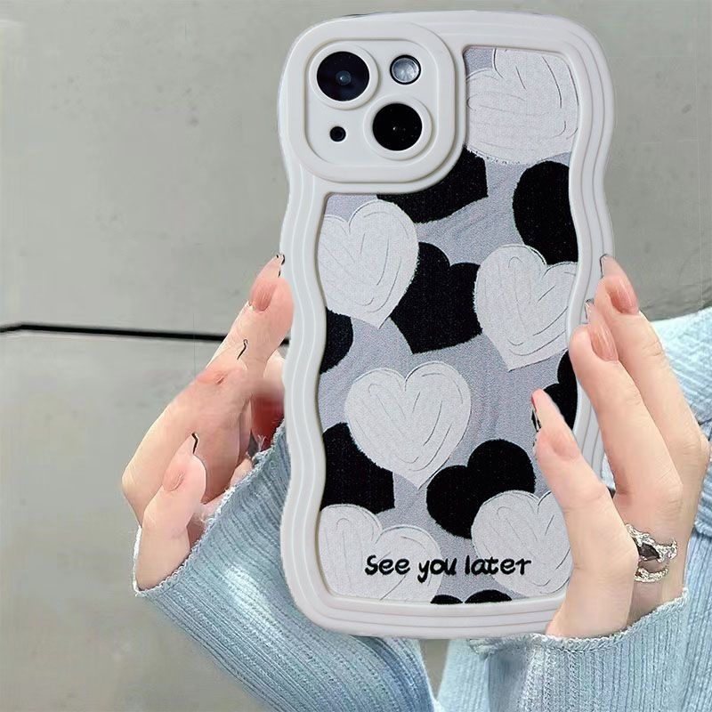 Case Motif Hati Warna Hitam Dan Putih Untuk IPhone 12 13 14 11 Pro Max X Xs Max Xr Zxczx