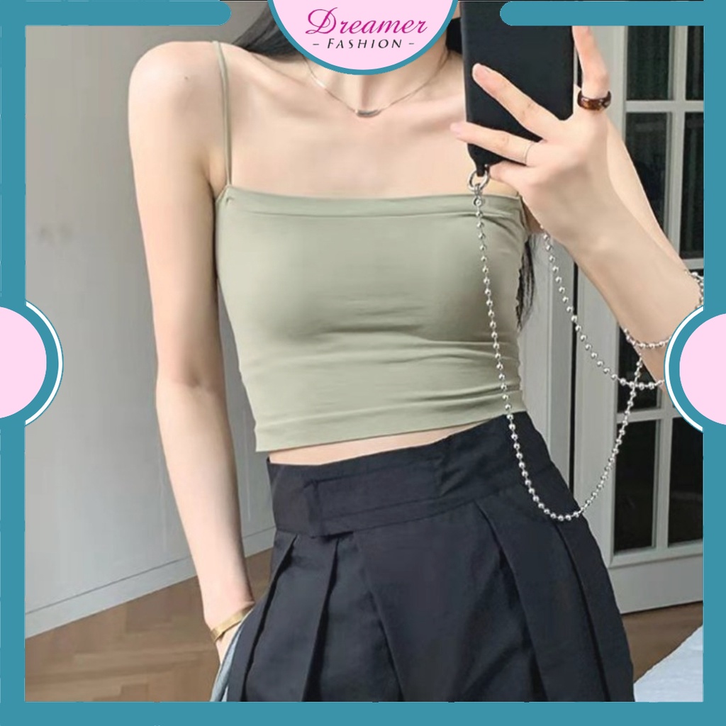DF BR279 Tanktop Bra With Cup Tank top Basic Wanita Square spaghetti Crop