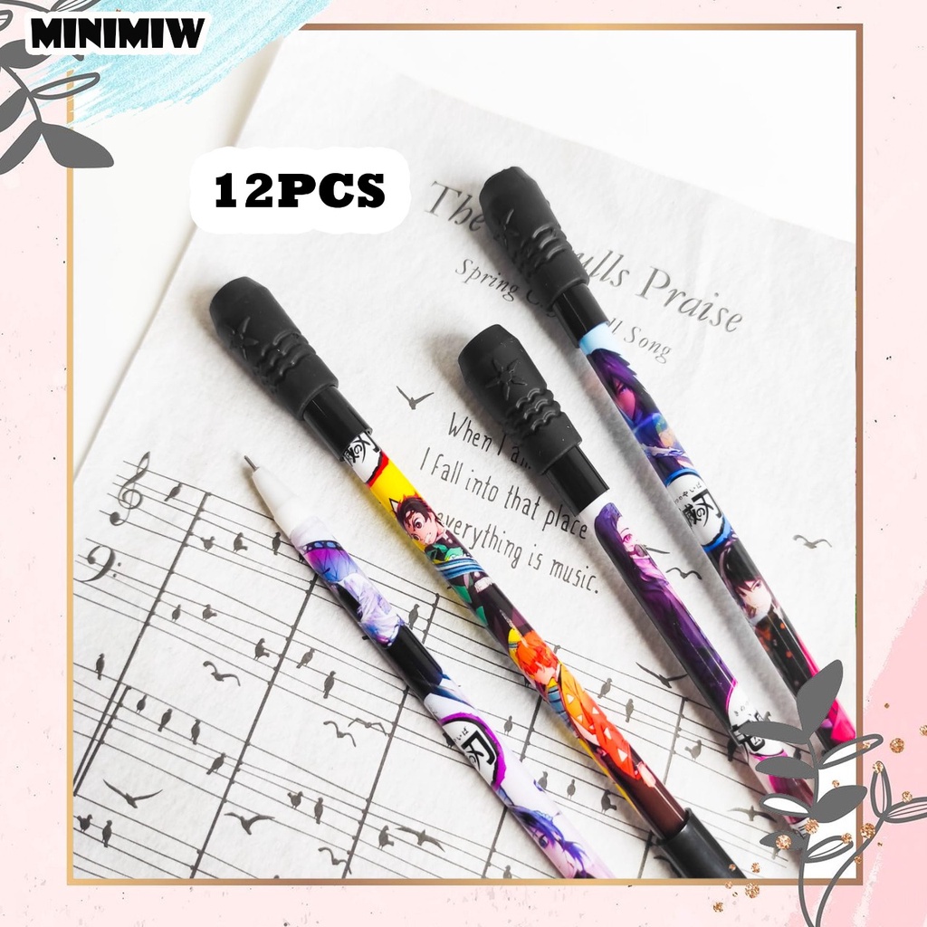 SELUSIN PULPEN  MAINAN PUTAR MAGNET DEMON SLAYER ISI 12 PCS ANIME SPINNING ALAT TULIS BOLPOIN UNIK IMUT MURAH PEN GEL KARAKTER LUCU MURAH PENA