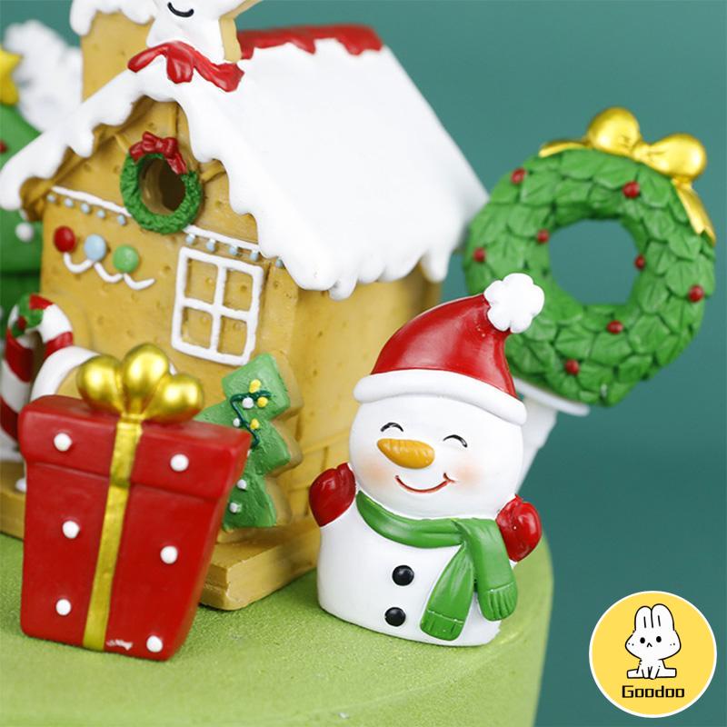 Topper Kue Desain Elk Gift Box Shape Merry Christmas Bahan Resin Untuk Dekorasi -Doo