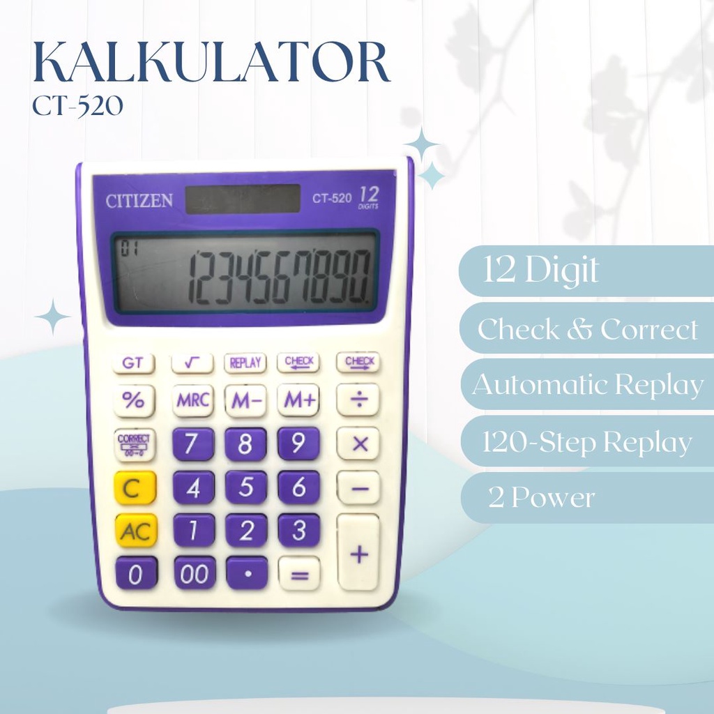 Kalkulator Citizen CT 520 Warna Kalkulator Warna Warni Kalkulator 12 Digit Ukuran Lebih Besar Kokoh