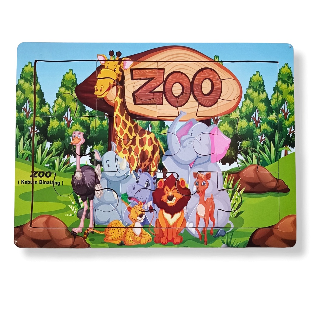 Mainan Kayu Pintar Puzzle Kayu Jigsaw Gambar Zoo Bisa COD