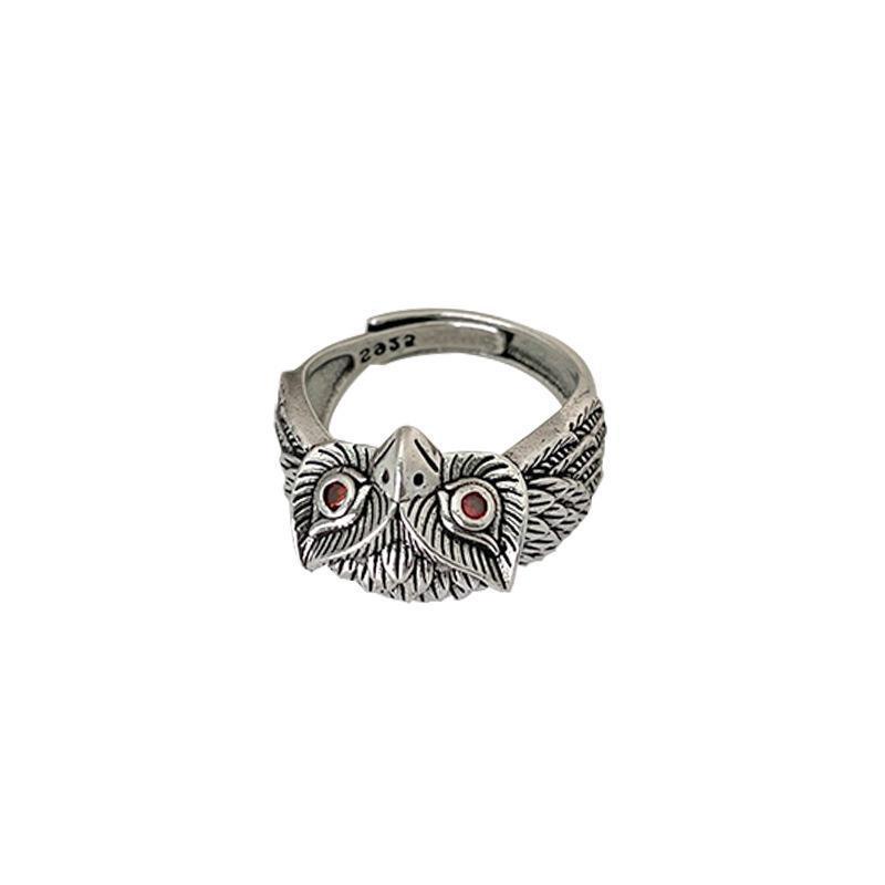 Cincin Model Terbuka Desain Burung Hantu Warna Silver Gaya Hip Hop Eropa Amerika Untuk Pria