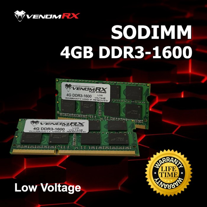 VenomRX Sodimm DDR3L 4GB PC12800 / VenomRX 4GB DDR3 PC12800 1600mhz