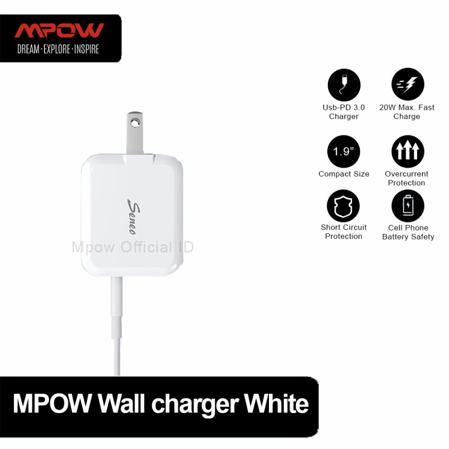 Mpow Seneo Wall Charger IP 12 Original 20W PD USB C
