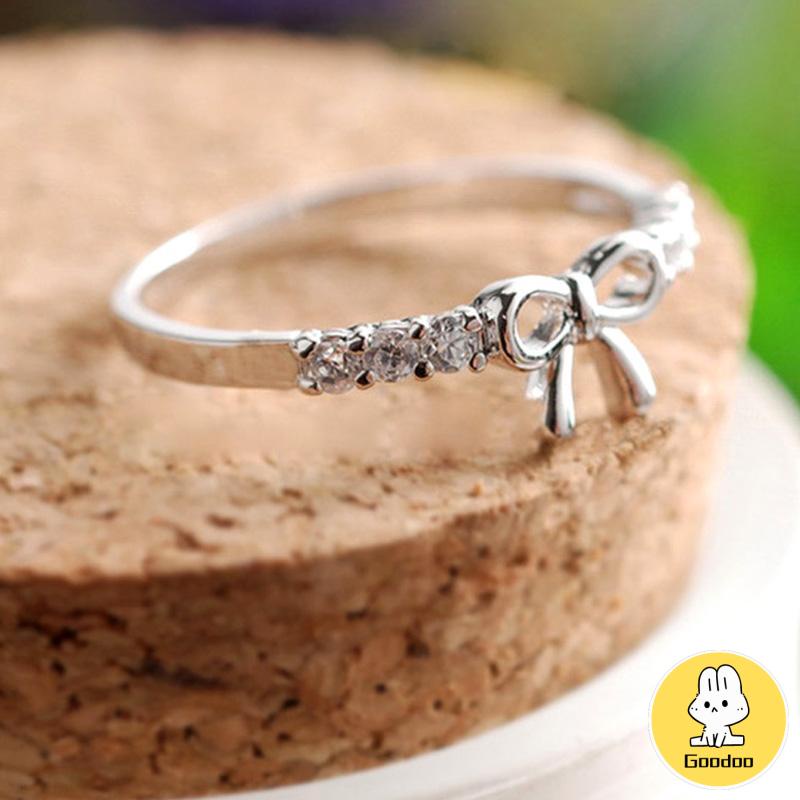 Cincin Korea Desain Pita Hias Berlian Gaya Simple Untuk Wanita -Doo