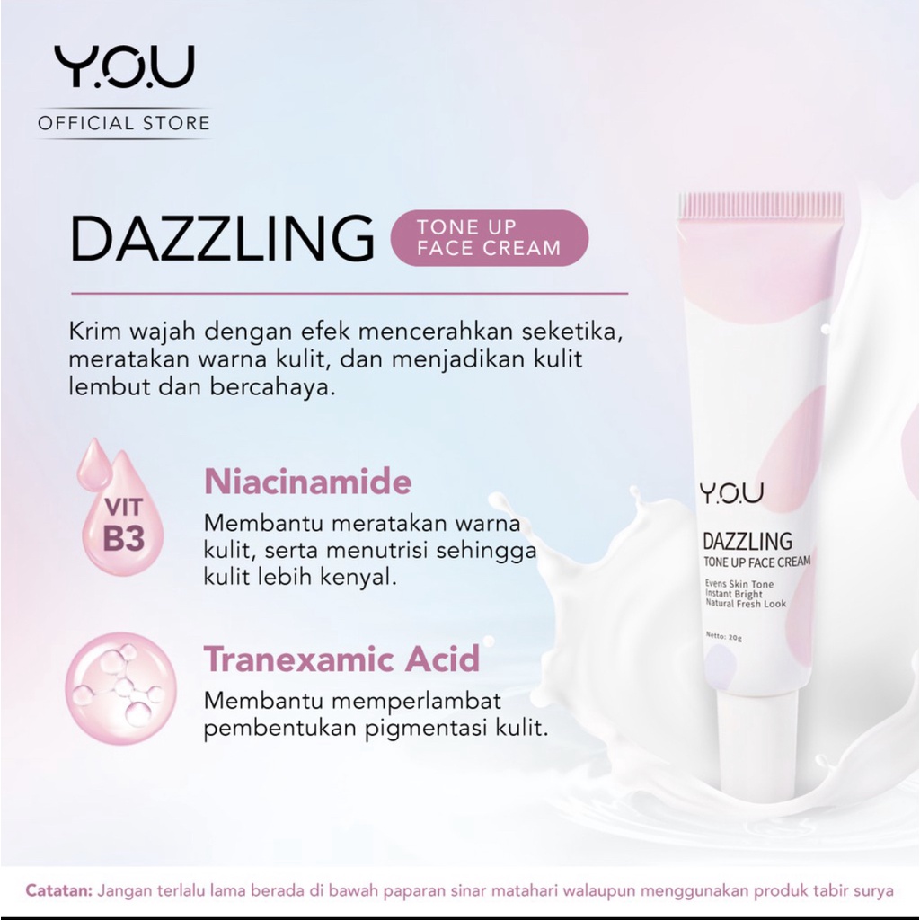 YOU Dazzling Tone Up Face Cream (Efek Cerah Seketika) Cream Wajah | Mencerahkan Warna Kulit