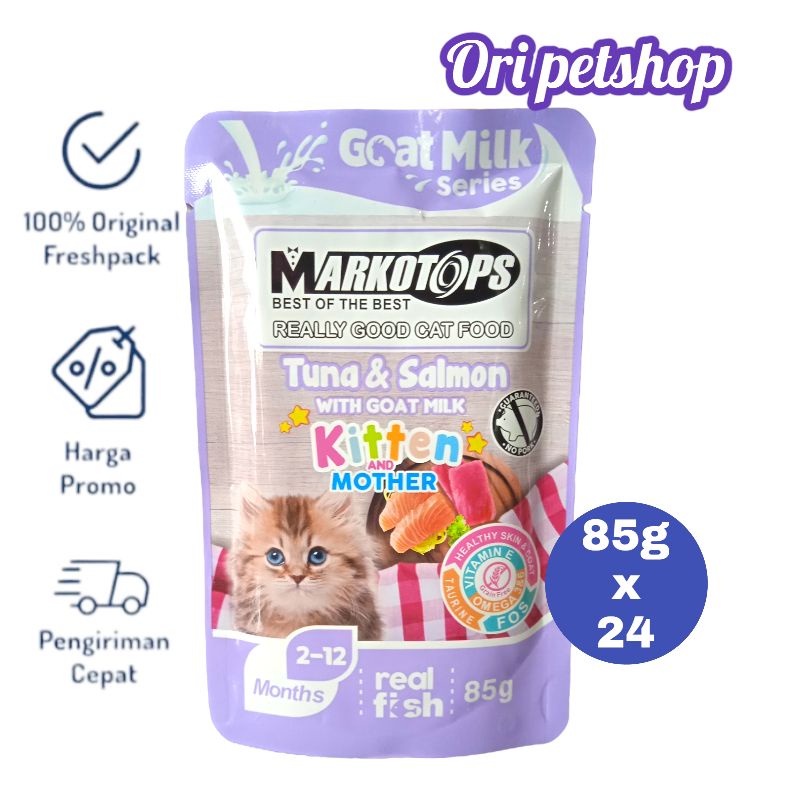 (24 pouch) Markotops Pouch Sachet 85gr Wet Cat Food - Kitten Tuna Salmon