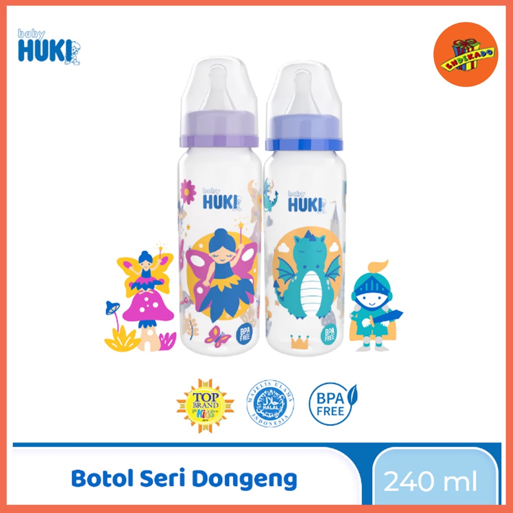 HUKI SLIM SILICONE NIPPLE BOTTLE CI 0341 240ml - Botol Susu Seri Dongeng