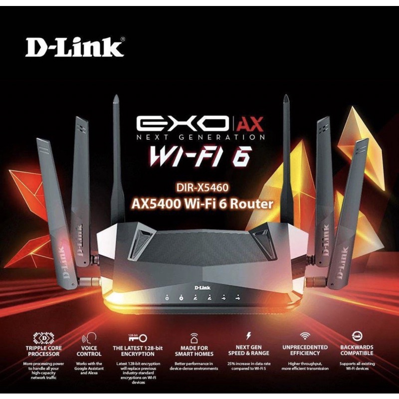 D-Link EXO DIR-X5460 [ AX5400 ] WiFi 6 Wireless Mesh Router, AX Wi-Fi 6 For UniFi Fiber, Max.s Fiber
